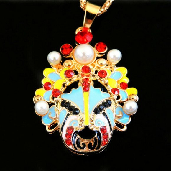 Jewelry - Asian Japanese Mask Pendant Chain Necklace